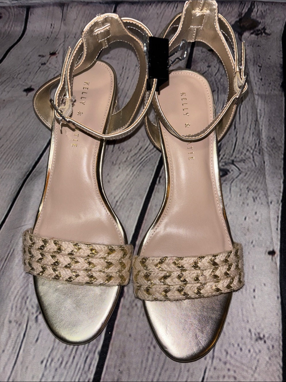 Kelly & Katie Metallic Gold Braided-Strap Ankle Strap Sandals